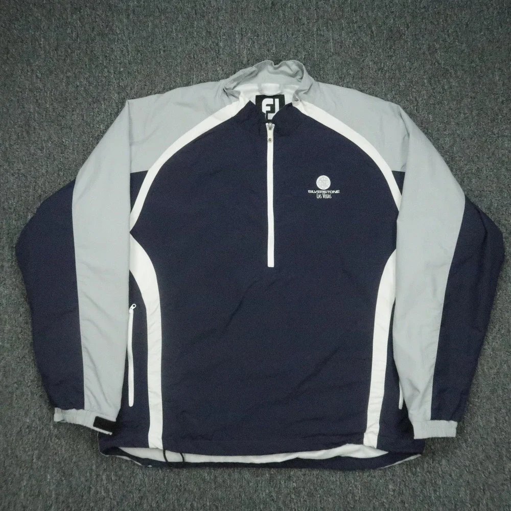 FootJoy Pullover Mens XL Blue Gray Quarter Zip Windbreaker Silverstone Las Vegas